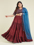 Janasya Women's Plus Size Maroon Pure Cotton Ethnic Motifs Printed Tiered Lehenga Choli Set
